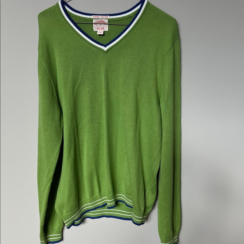 Brooks Brothers Green Sweater with Blue and White Trim